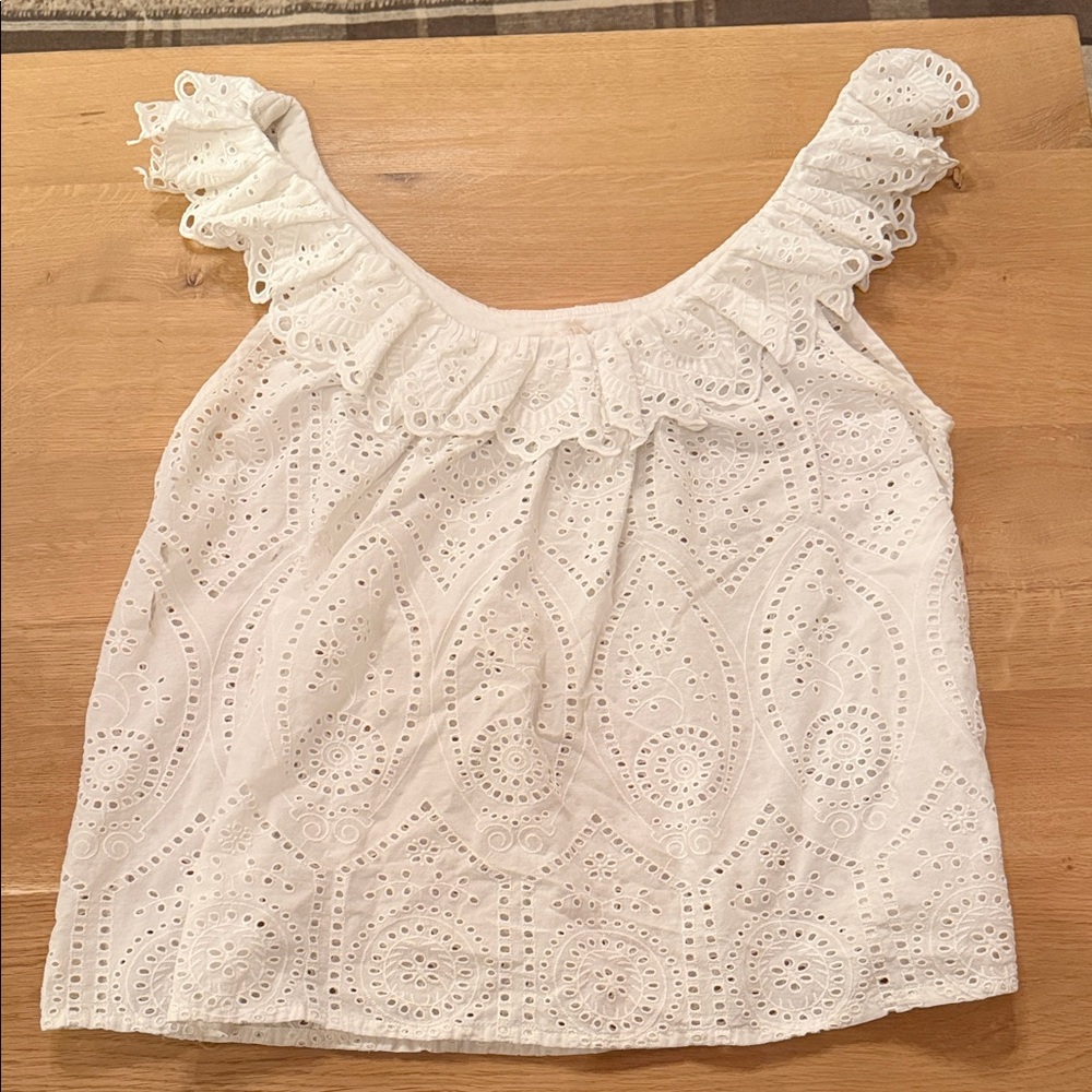 Sezane White Eyelet Ruffle Camisole